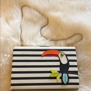 Kate Spade Striped Clutch with Toucan design